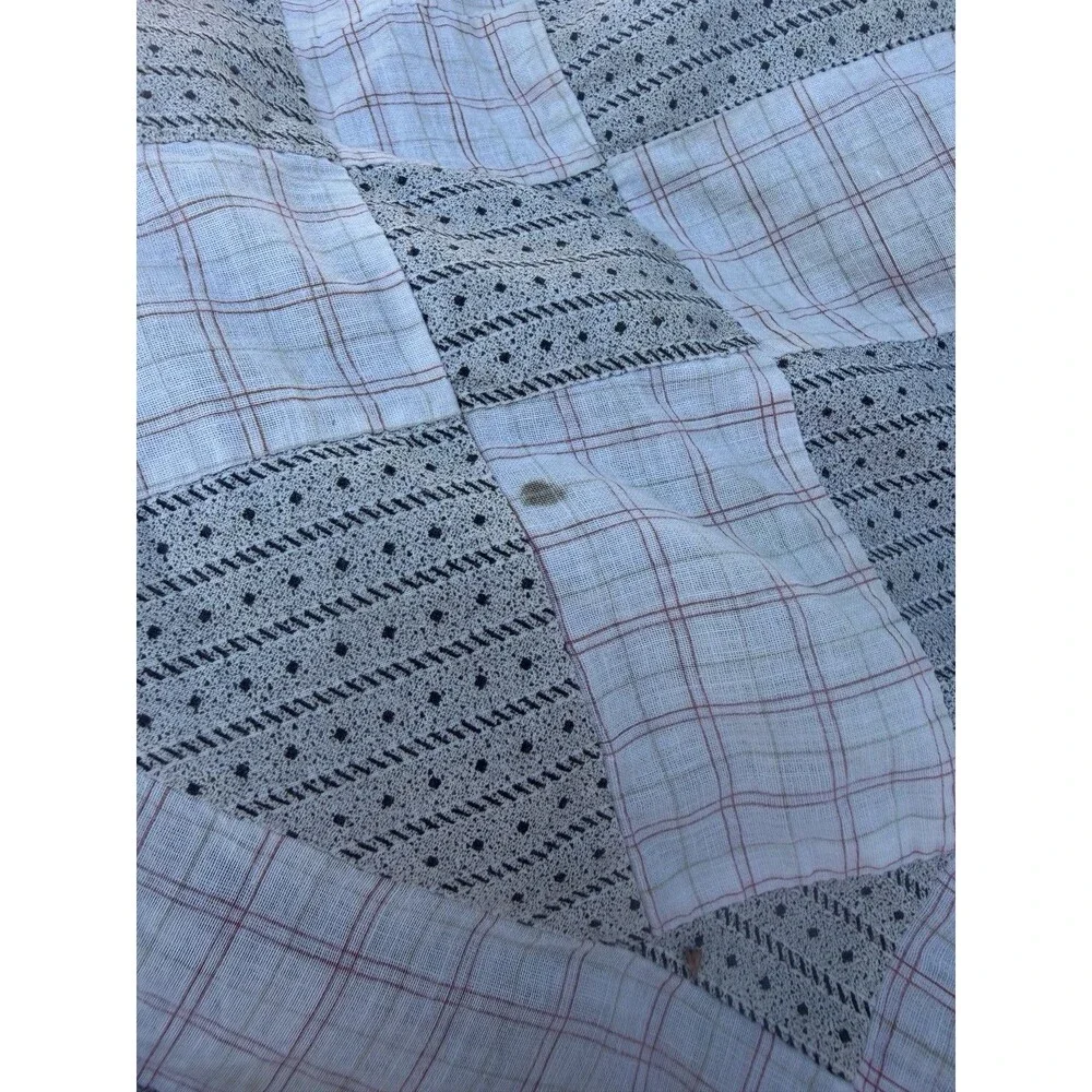 Early 1900’s Hand Stitched Quilt Top Only Shirt Fabric Feed Sack Cotton 74x 61